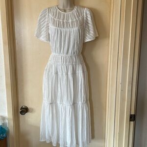 Lost + Wander white peasant dress with metallic thread size XS
